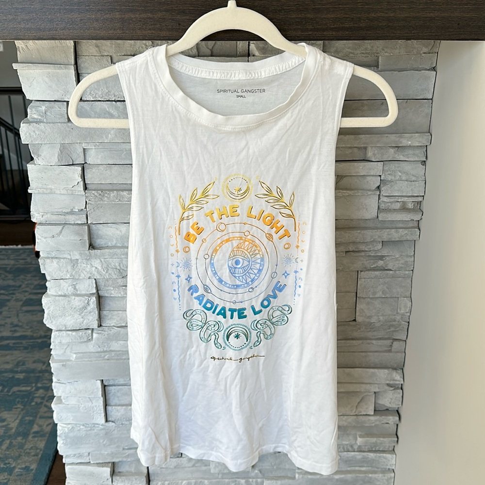 NWT Spiritual Gangster The Light Jade Muscle Tank Be The Light Radiate Love